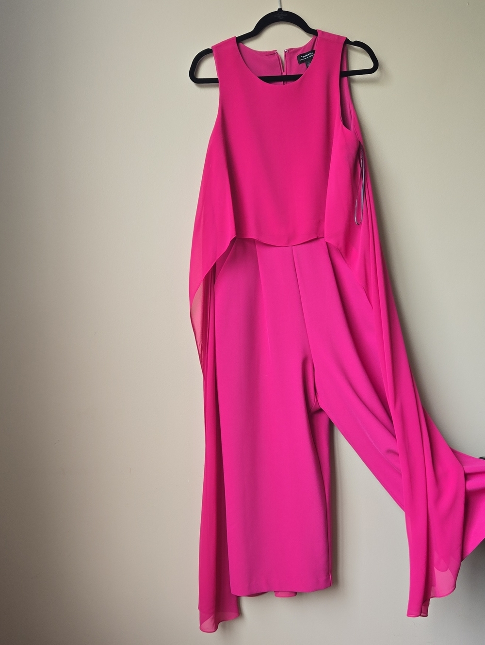 Tahari Vibrant Hot Pink Cape-Overlay Jumpsuit